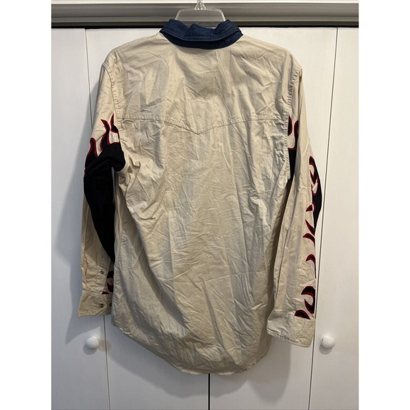 VTG Express Rider Mens Western Cowboy L/S Shirt Button Up Sz M ~ FLAME SLEEVES - Picture 6 of 7